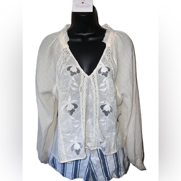 Free People Tops - Free People Sivan Embroidered Blouse ivory NWT